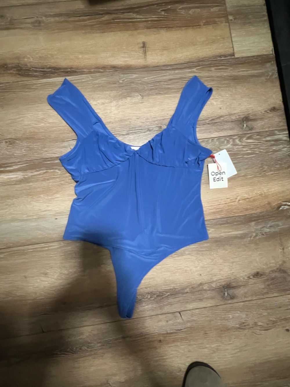 Nordstrom Tops | Open Edit Shirred Cap Sleeves Blue Body Suit Us Size L NWT